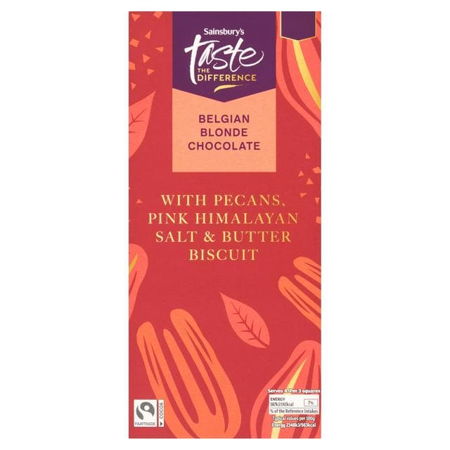 Sainsbury's 100g Belgian Blond Chocolate Pecan Bar, Taste the Difference - gallery image 1