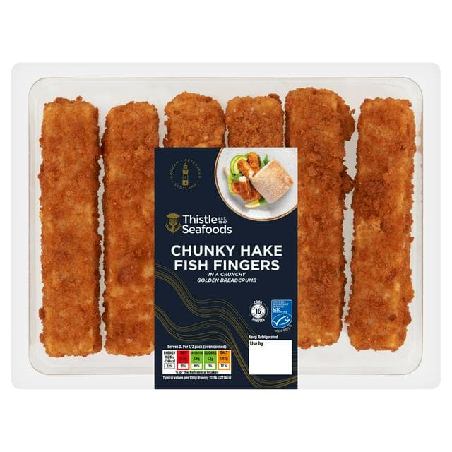 Thistle Seafoods 330g Chunky Hake Fish Fingers in a Crunchy Golden Breadcrumb - gallery image 1