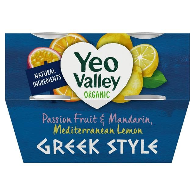 Yeo Valley Organic 4 x 100g Passion Fruit & Mandarin & Mediterranean Lemon Greek Style Yogurt - gallery image 1