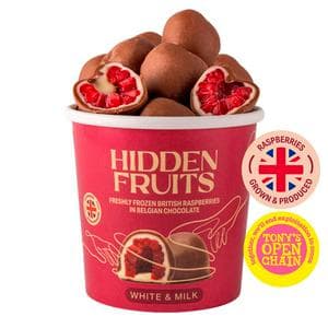 Hidden Fruits 150g Freshly Frozen British Raspberries in Belgian White & Milk Chocolate