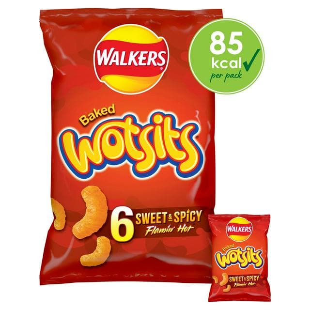 Walkers Wotsits 6 x 16g Sweet & Spicy Snacks Multipack Crisps - gallery image 1