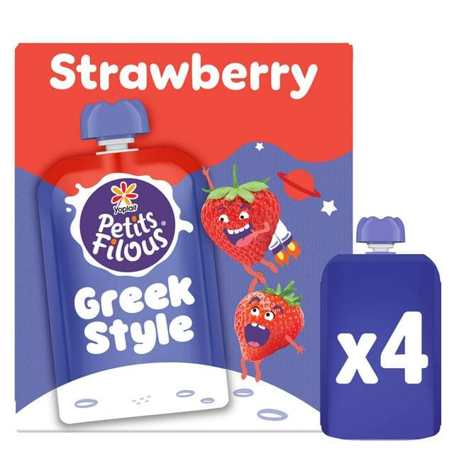 Petits Filous 4 x 85g Greek Style Strawberry Kids Yoghurt Pouch - gallery image 1