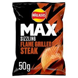 Walkers Max 50g  Sizzling Flame Grilled Steak Grab Bag Crisps