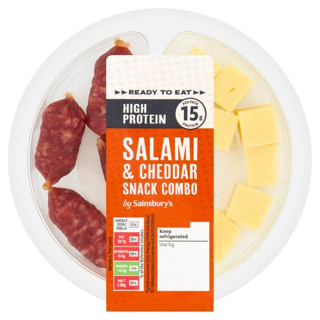 Sainsbury's 60g High Protein Reay to Eat Salami & Cheddar Snack Combo - gallery image 1