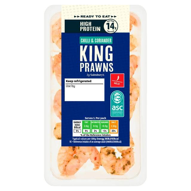 Sainsbury's 90g High Protein Ready to Eat Chilli & Coriander King Prawns - gallery image 1