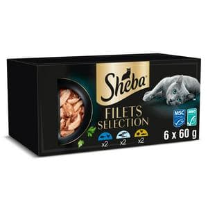 Sheba Filets 6 x Poultry & Fish in Gravy Adult Wet Cat Food Tray 60g