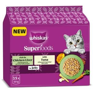 Whiskas Superfoods 15 x 50g 1+ Mixed Selection in Jelly Wet Cat Food Pouches