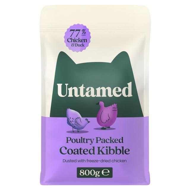 Untamed 800g 77% Chicken & Duck Poultry Packed Coated Kibble Cat Food - gallery image 1