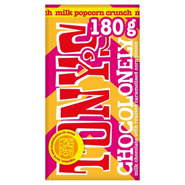 Tony's Chocolonely 180g Milk Chocolate with Roasted Caramelised Corn Pieces Chocolate Bar - gallery image 1