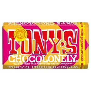 Tony's Chocolonely 180g Milk Chocolate with Roasted Caramelised Corn Pieces Chocolate Bar
