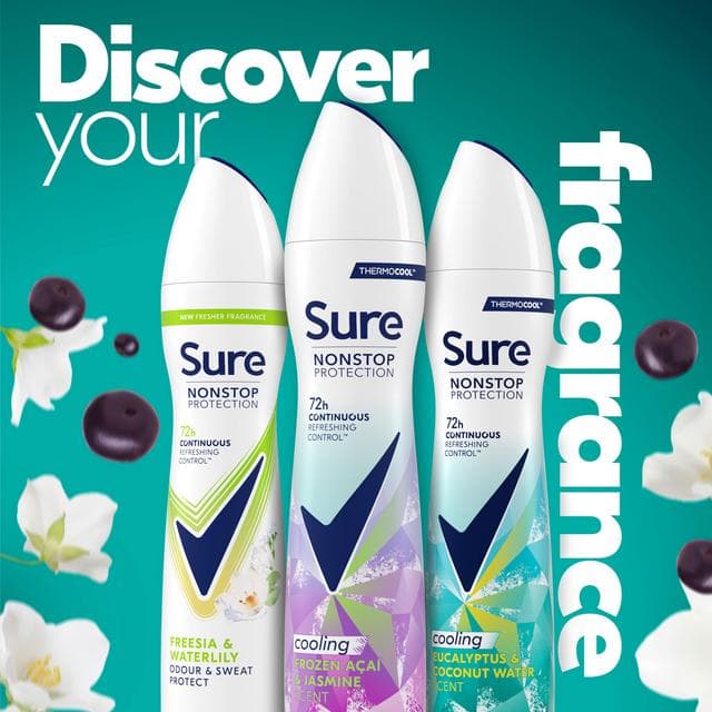 Sure Women 250ml Acai & Jasmine Nonstop Protection Frozen Antiperspirant Aerosol Deodorant Spray - gallery image 5