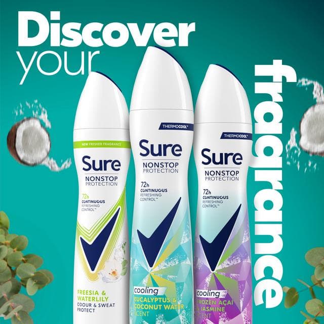 Sure Women 250ml Eucalyptus & Coconut Nonstop Protection Water Antiperspirant Aerosol Deodorant Spray - gallery image 5