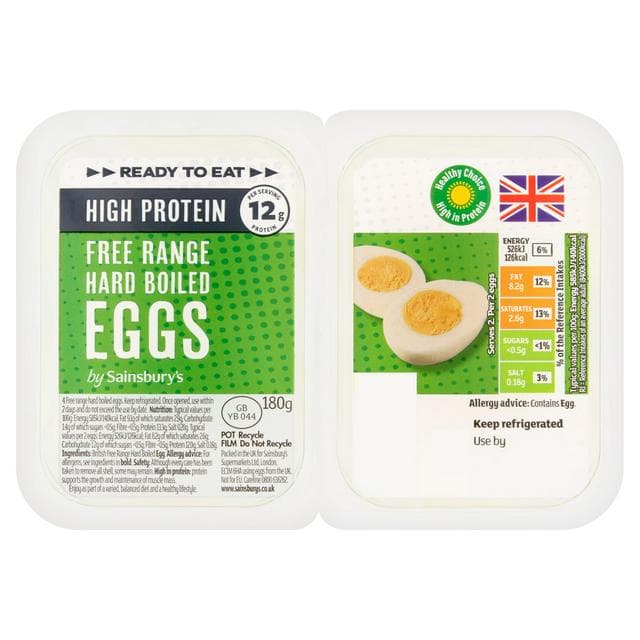 Sainsbury's 4 x High Protein Reay to Eat Peeled Hard Boiled Eggs 180g - gallery image 1