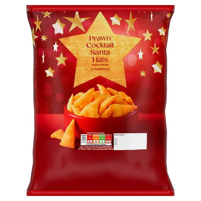 Sainsbury's 100g Prawn Cocktail Santa Hats Maize Sharing Crisps - gallery image 1