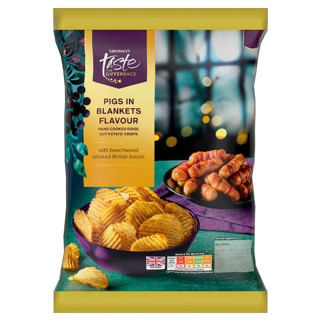 Sainsbury's 150g Pigs in Blankets Ridge Crisps, Taste the Difference - gallery image 1
