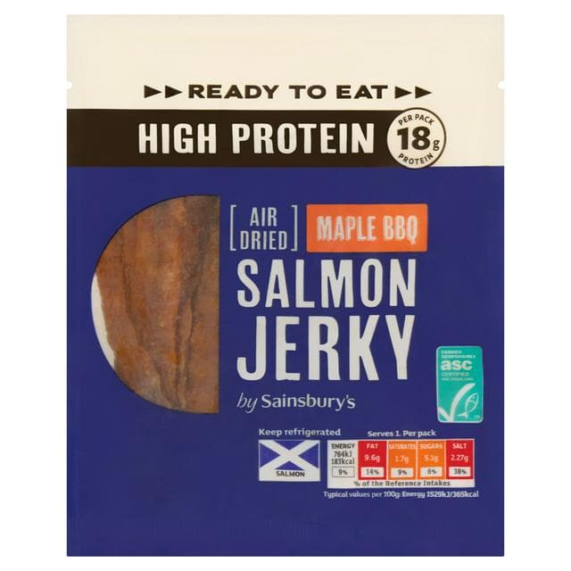 Sainsbury's 50g High Protein Reay to Eat Maple BBQ Salmon Jerky - gallery image 1