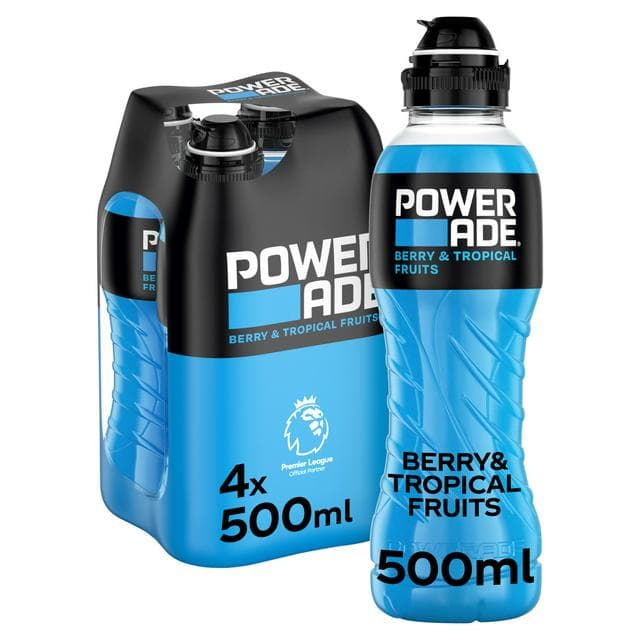 Powerade 4 x 500ml Berry & Tropical Sports Drink Bottles - gallery image 1