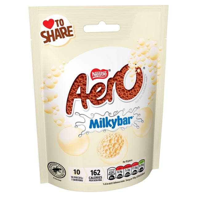 Aero Bubbles 92g Milkybar White Chocolate Sharing Bag - gallery image 2