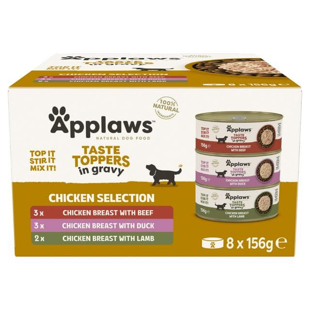 Applaws Taste Toppers 8 x 156g Chicken Selection in Gravy Natural Wet Dog Food Tins - gallery image 1