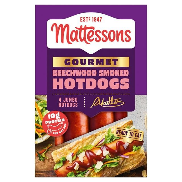 Mattessons 4 x Beechwood Smoked Gourmet Hot Dogs 280g - gallery image 1