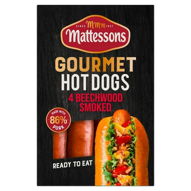 Mattessons 4 x Beechwood Smoked Gourmet Hot Dogs 280g - gallery image 1