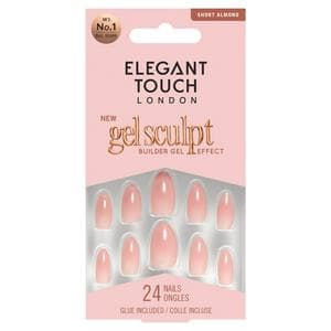Elegant Touch London False Nails 24 Short Almond Gel Sculpt Rose Latte