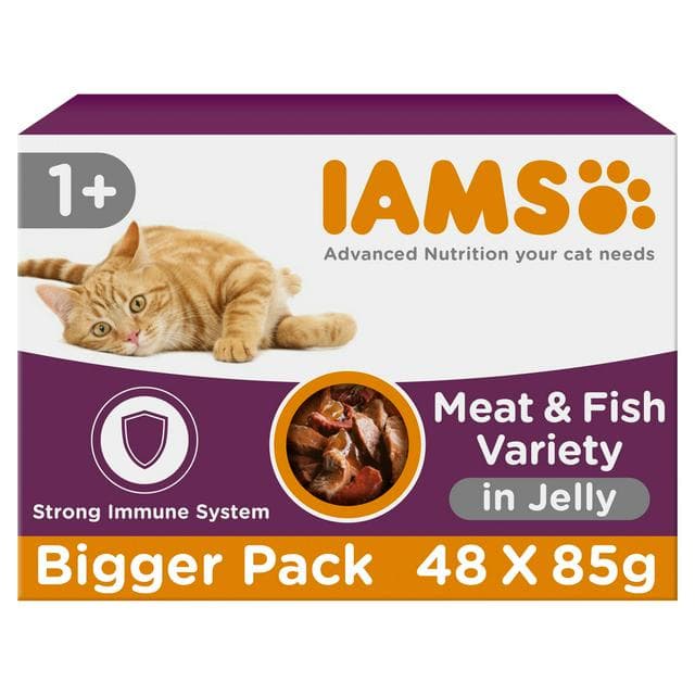 IAMS 48 x 85g Advanced Nutrition Meat & Fish Variety Mix in Jelly Wet Adult Cat Food - gallery image 1