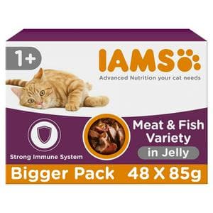 IAMS 48 x 85g Advanced Nutrition Meat & Fish Variety Mix in Jelly Wet Adult Cat Food