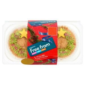 Sainsbury's Free From 2 x Vanilla Flavour Frosting Wreath Cupcakes