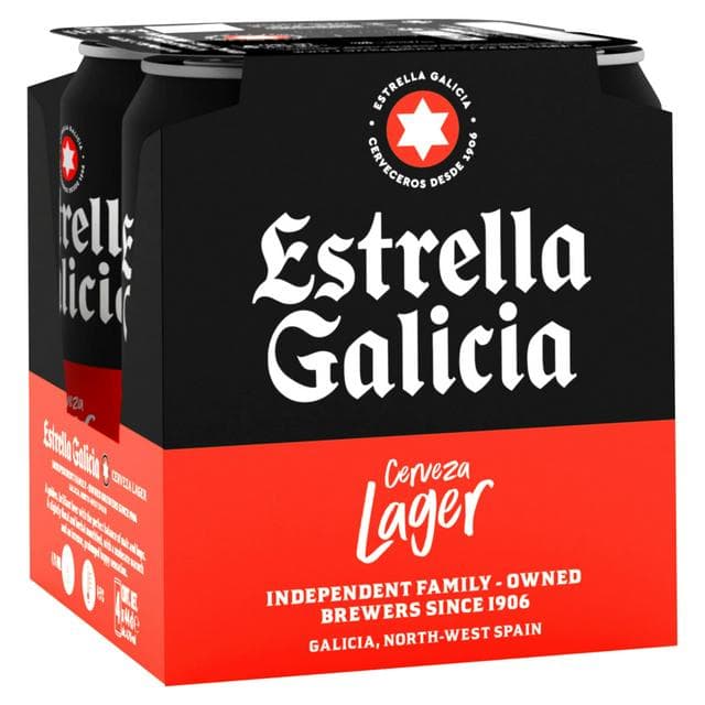 Estrella Galicia 4 x 44cl Cerveza Lager Beer Cans - gallery image 1