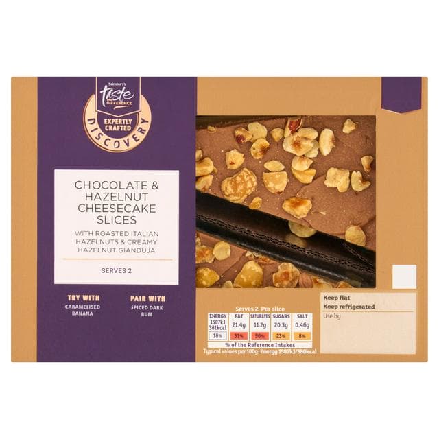 Sainsbury's Discovery 2 x 95g Chocolate & Hazelnut Cheesecake Slices, Taste the Difference - gallery image 1