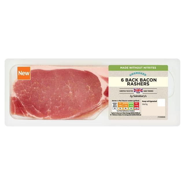 Sainsbury's 6 x Unsmoked Back Bacon Rashers Made Without Nitrites 200g - gallery image 1