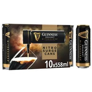 Guinness 10 x 558ml 4.1% Vol Nitrosurge Stout Beer Cans (For Use with Nitrosurge Device)