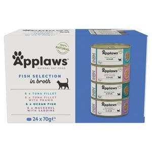 Applaws 24 x 70g Fish Selection in Broth Tins Natural Wet Cat Food