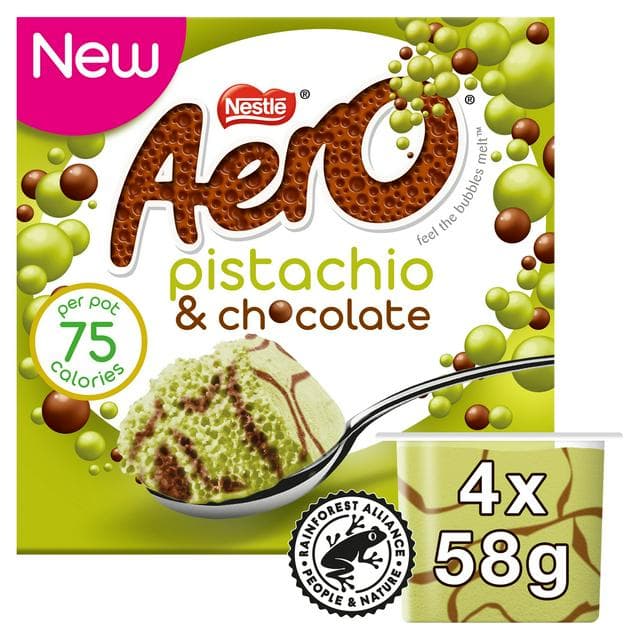 Aero 4 x 58g Pistachio & Chocolate Bubbly Mousse - gallery image 1