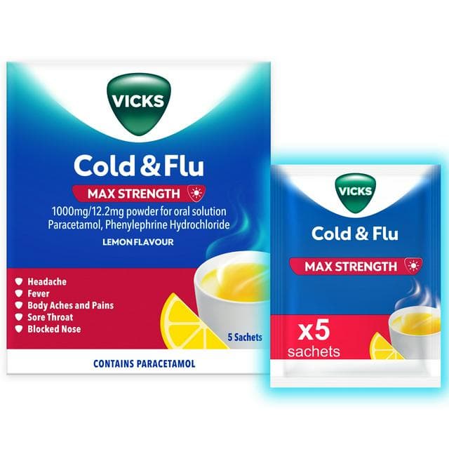 Vicks Cold & Flu Max Strength 5 x 5 in 1 Cold Symptom Relief Hot Drink - gallery image 1