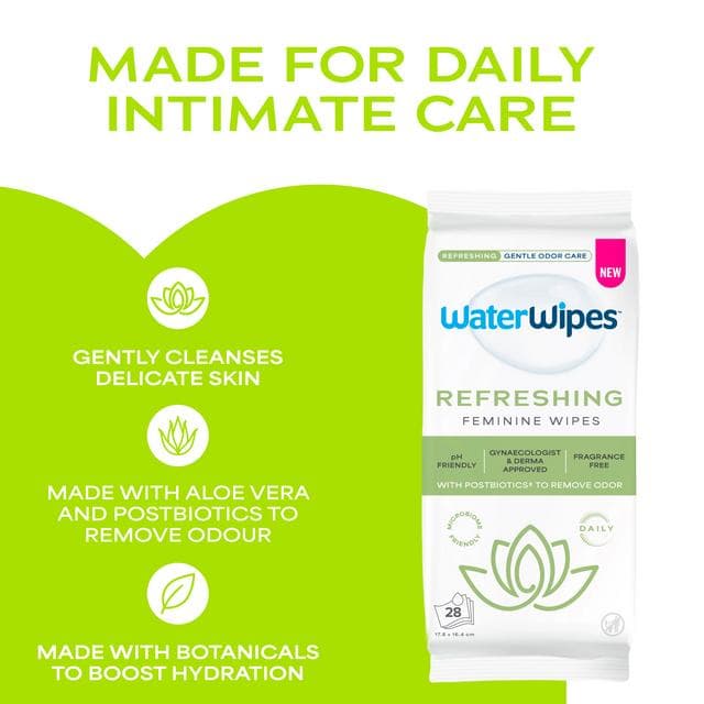 WaterWipes 28 x Refreshing Fragrance Free Feminine Wipes - gallery image 2