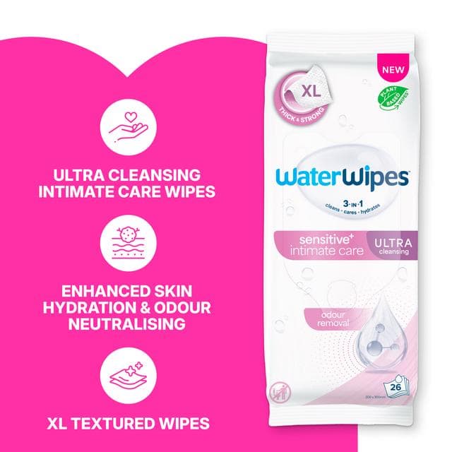 WaterWipes 26 x Sensitive Intimate Care Ultra Incontinence Wipes - gallery image 2