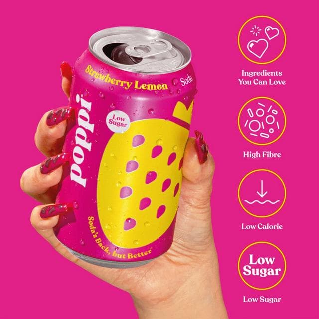 Poppi 4 x 330ml Strawberry Lemon Soda Cans - gallery image 2