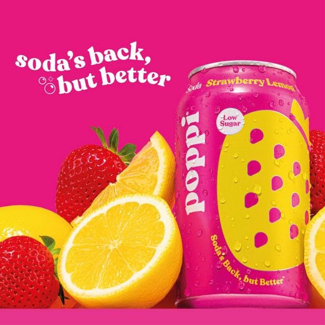Poppi 4 x 330ml Strawberry Lemon Soda Cans - gallery image 3