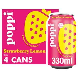 Poppi 4 x 330ml Strawberry Lemon Soda Cans