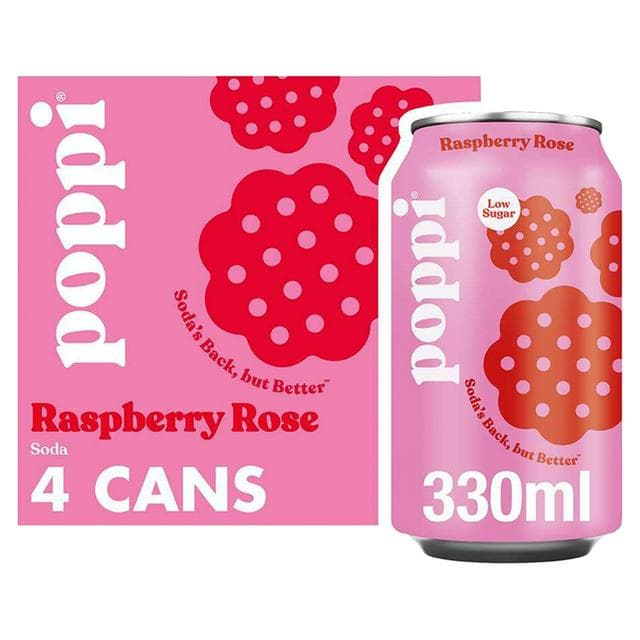 Poppi 4 x 330ml Raspberry & Rose Soda Cans - gallery image 1