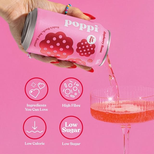 Poppi 4 x 330ml Raspberry & Rose Soda Cans - gallery image 2