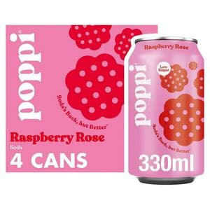 Poppi 4 x 330ml Raspberry & Rose Soda Cans