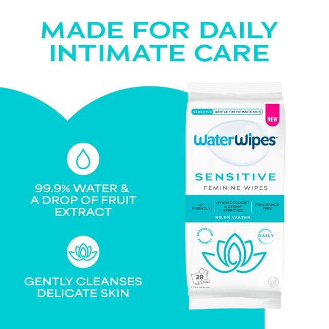 WaterWipes 28 x Sensitive Fragrance Free Feminine Wipes - gallery image 2