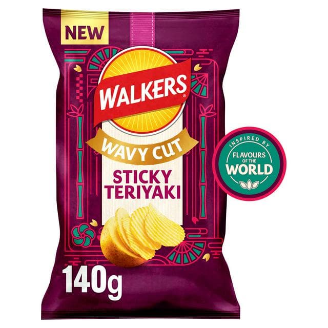 Walkers Wavy 140g Sticky Teriyaki Ridged Sharing Crisps - gallery image 1
