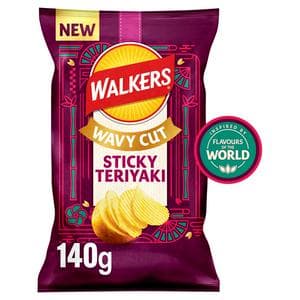 Walkers Wavy 140g Sticky Teriyaki Ridged Sharing Crisps