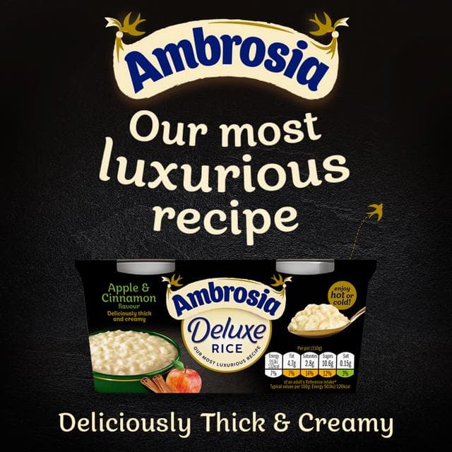 Ambrosia Deluxe 2 x 110g Apple & Cinnamon Rice Pudding Dessert Snack Pots - gallery image 2