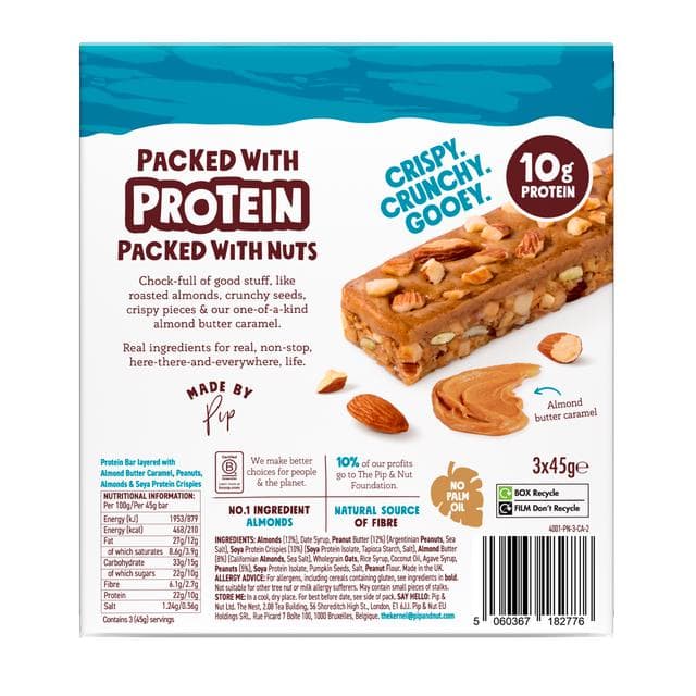 Pip & Nut 3 x 45g Caramel Almond Multipack Protein Bars - gallery image 2