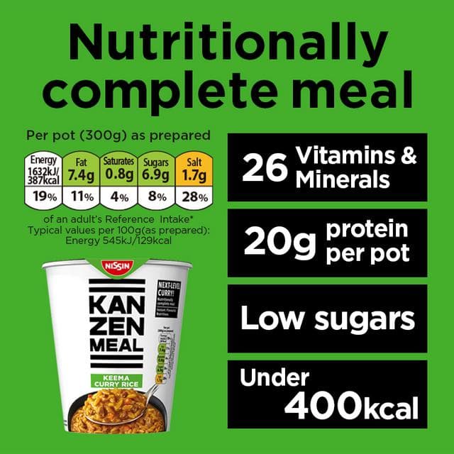 Nissin Kanzen Meal 107g Nutritionally Complete Instant Keema Curry Rice Pot - gallery image 3